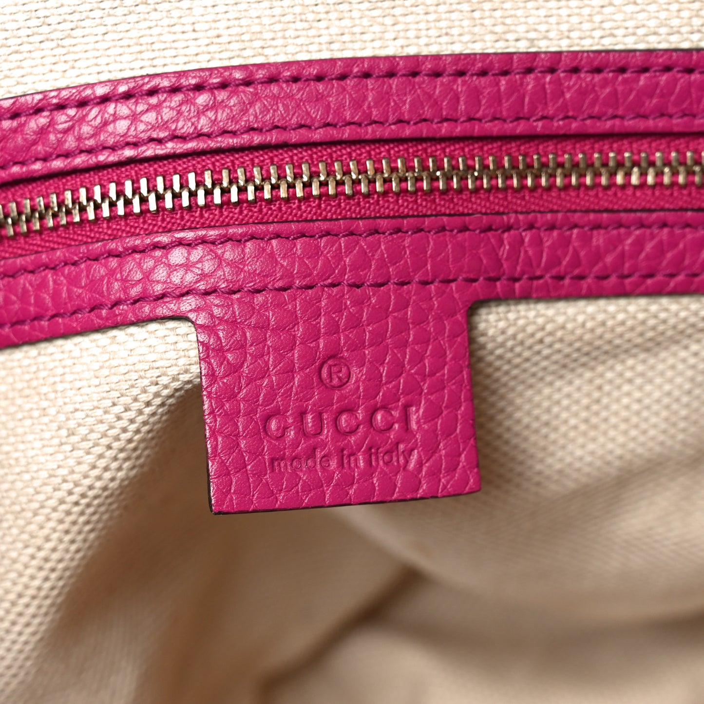 Pebbled Calfskin Small Soho Top Handle Bag Bright Bougainvillea
