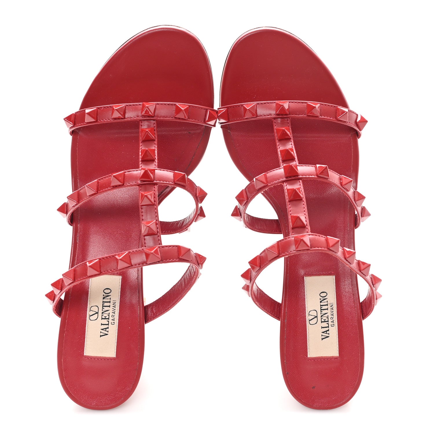 Valentino Garavani Patent Lacquered Monochrome Rockstud 60mm Caged Slide Sandals 36.5 Rosso Valentino 2 of 10