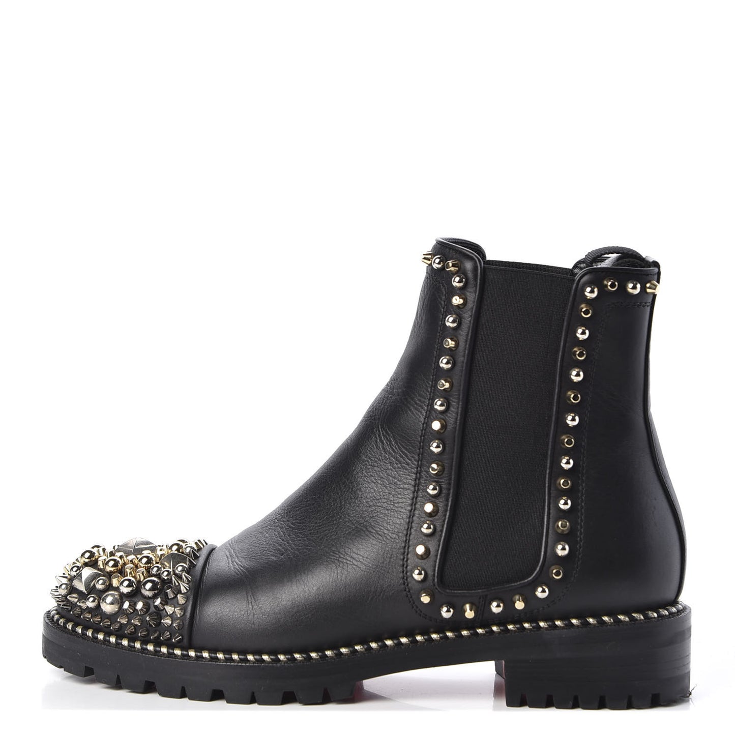 Calfskin Studded Chasse A Clou Flat Chelsea Boots 39 Black