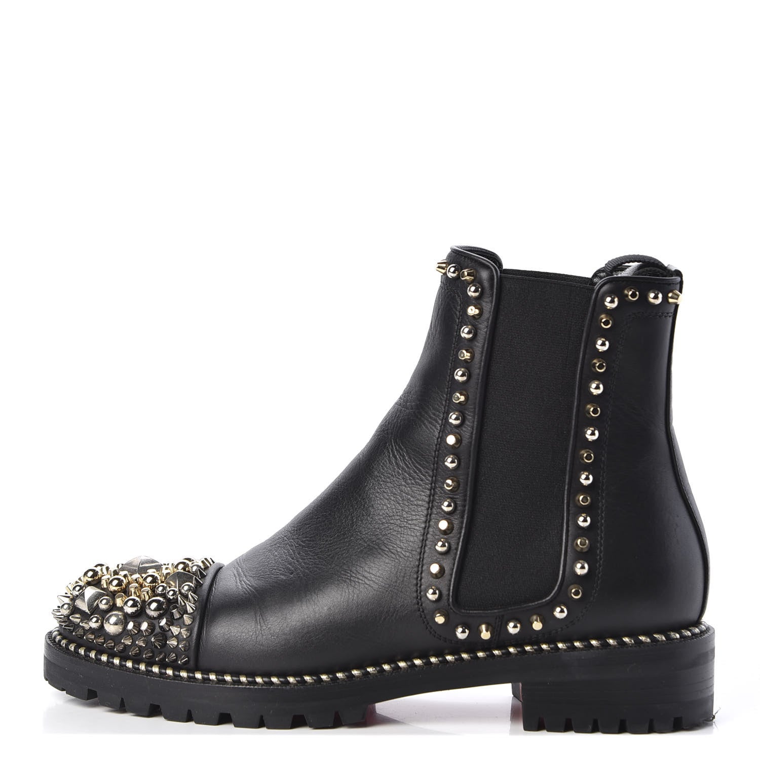 Christian Louboutin Calfskin Studded Chasse A Clou Flat Chelsea Boots 39 Black 1 of 9