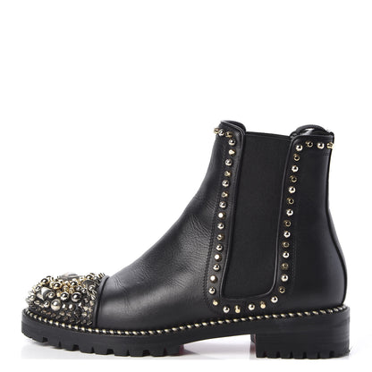 Christian Louboutin Calfskin Studded Chasse A Clou Flat Chelsea Boots 39 Black 1 of 9