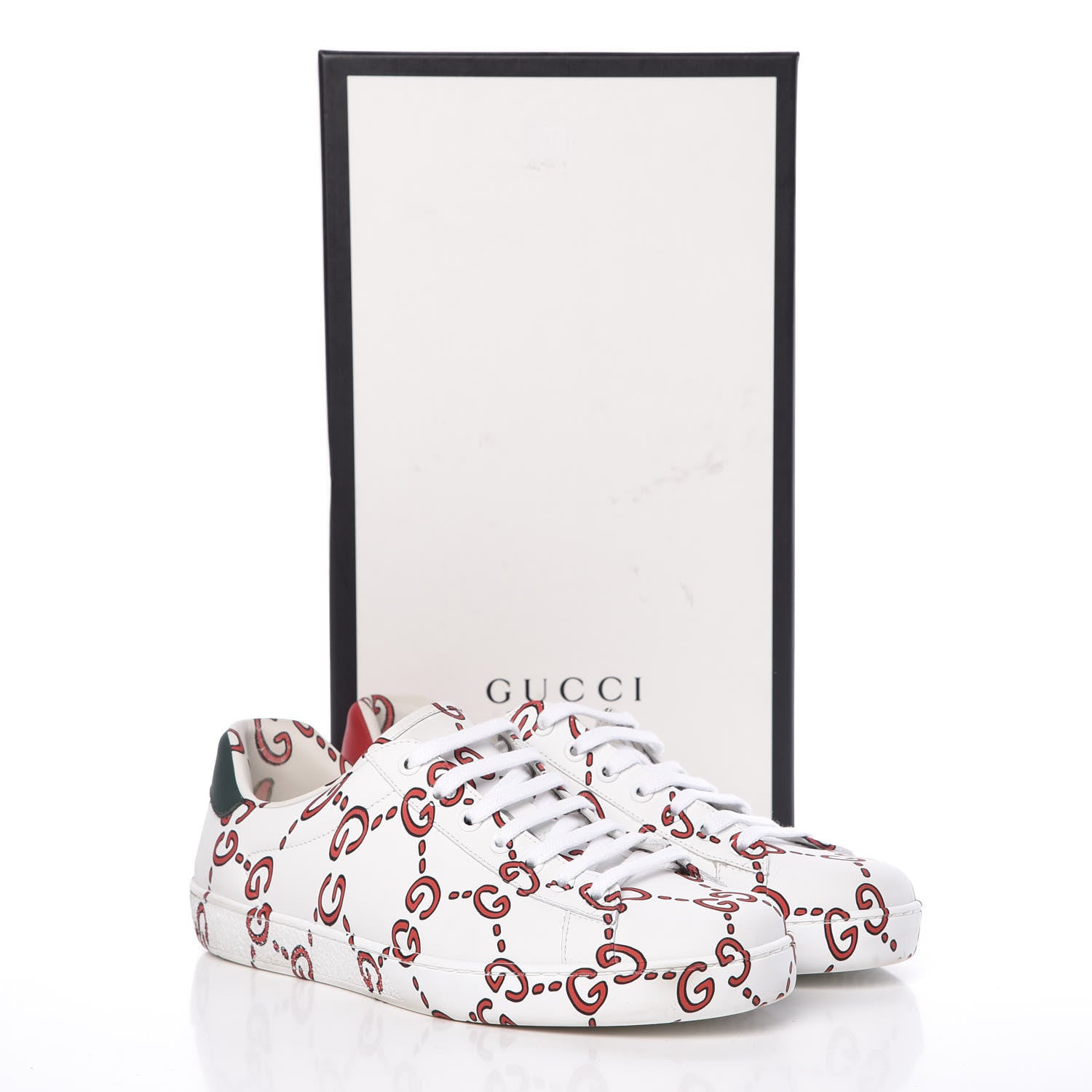 Gucci Calfskin GucciGhost Print Mens Ace Sneakers 7.5 White Hibiscus Red 17 of 17