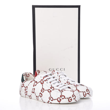 Gucci Calfskin GucciGhost Print Mens Ace Sneakers 7.5 White Hibiscus Red 17 of 17