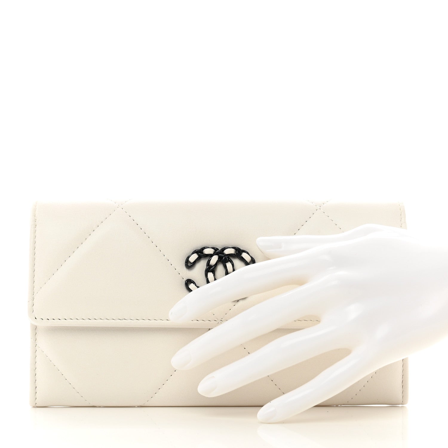Chanel Lambskin Quilted Chanel 19 Flap Wallet White Black 2 of 9