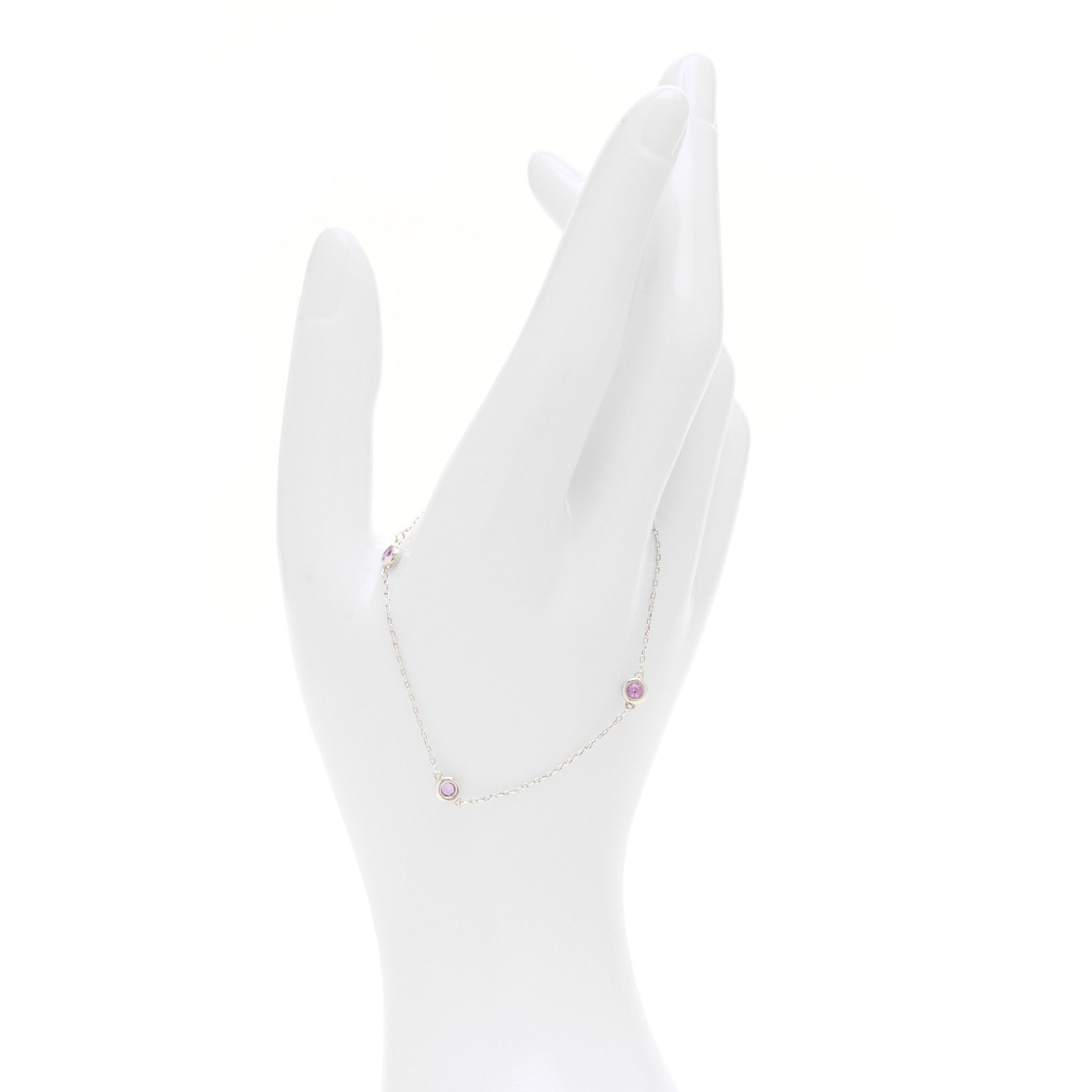Tiffany Sterling Silver Pink Sapphire Elsa Peretti Color By The Yard 3 Station Bracelet 2 of 5