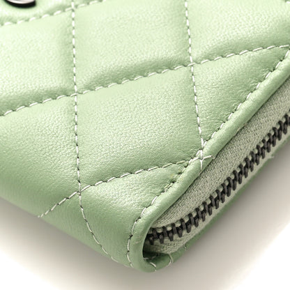 Chanel Lambskin Quilted CC Zip Around Card Holder Green 8 of 9
