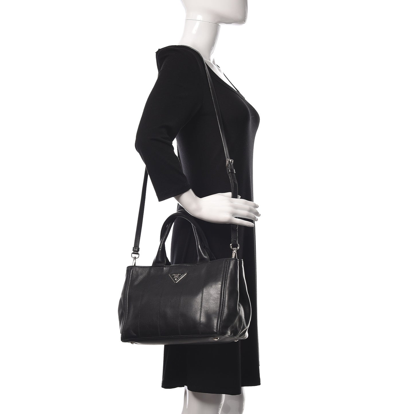 Nappa Vertical Stitched Tote Black