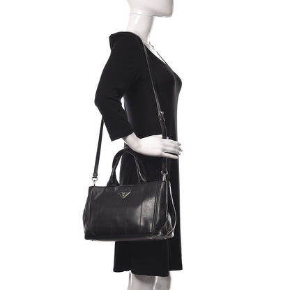 Prada Nappa Vertical Stitched Tote Black 2 of 17