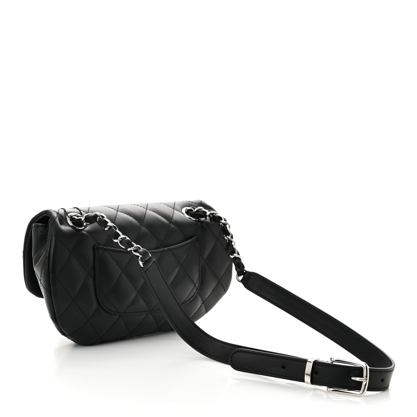 Calfskin Quilted CC Uniform Flap Belt Bag Black