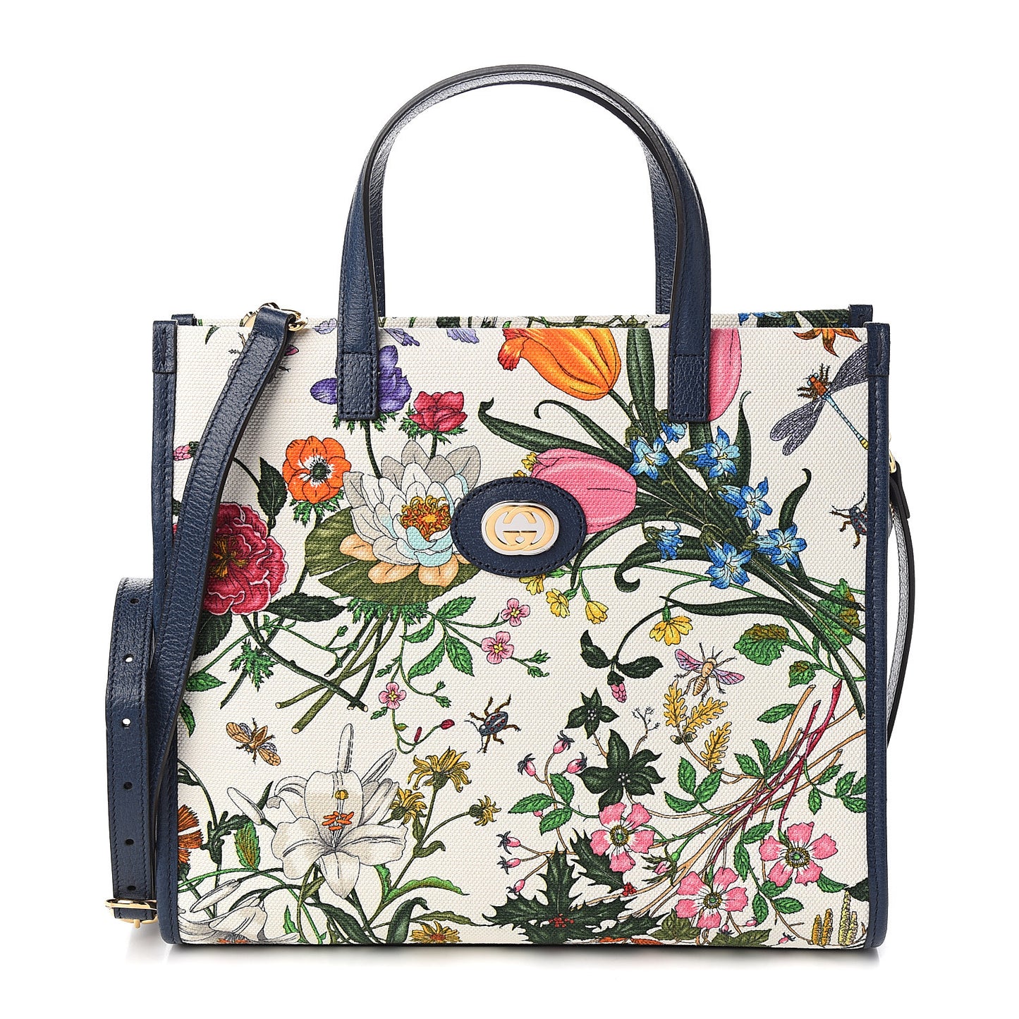 Canvas Medium Flora Tote White Multicolor Blue Agata