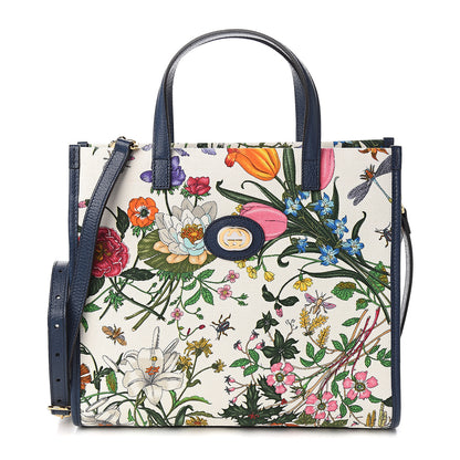Gucci Canvas Medium Flora Tote White Multicolor Blue Agata 1 of 9