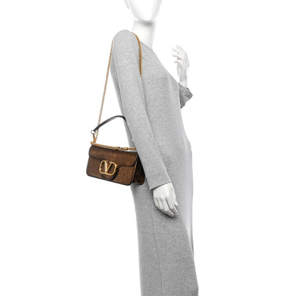 Valentino Garavani Metallic Crackle Effect Calfskin Vlogo Loco Shoulder Bag Bronze 2 of 11