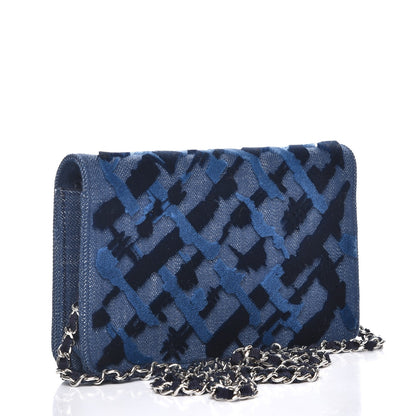 Chanel Denim Velvet Wallet On Chain WOC Blue 3 of 7