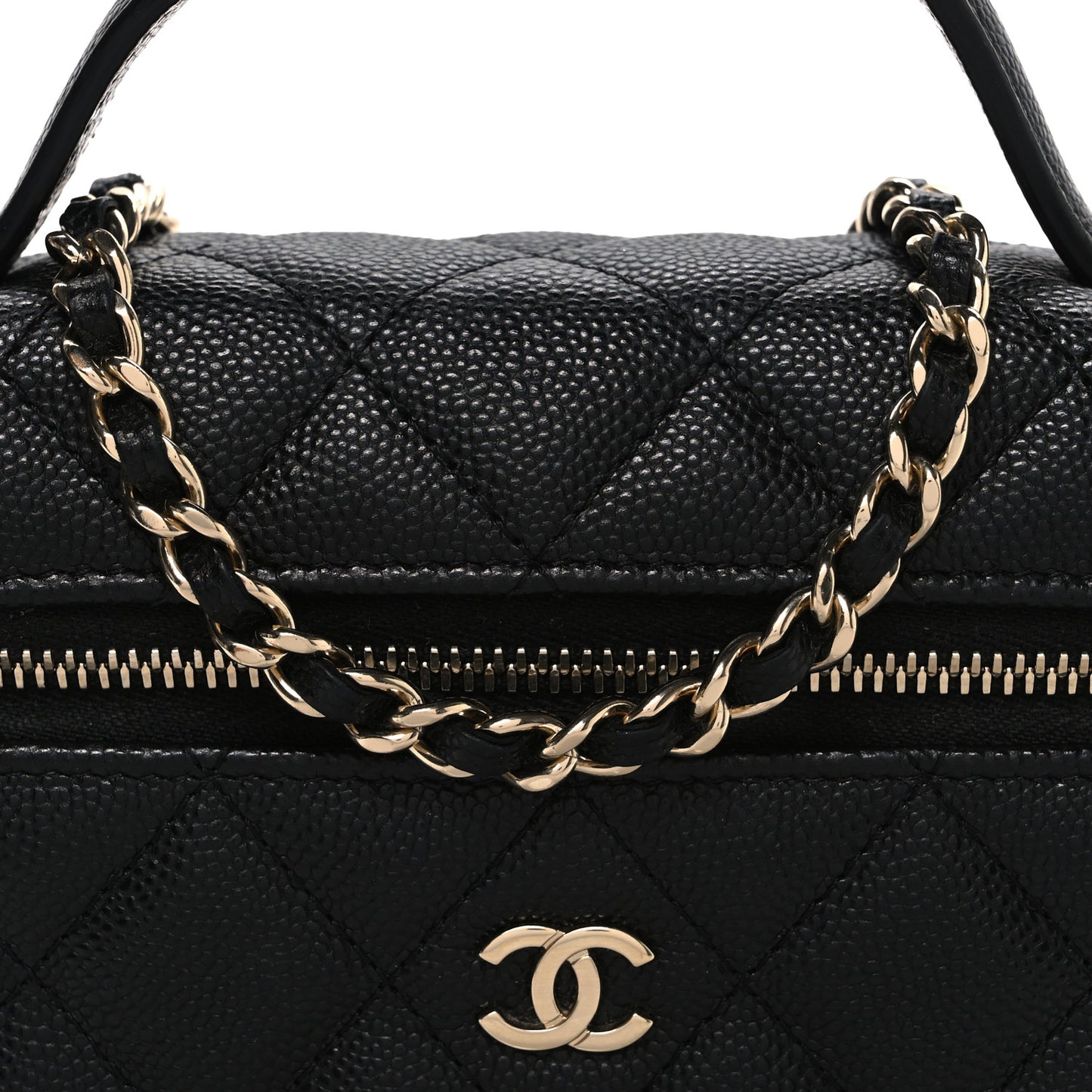 Caviar Quilted Top Handle Slim Vanity With Chain Black
