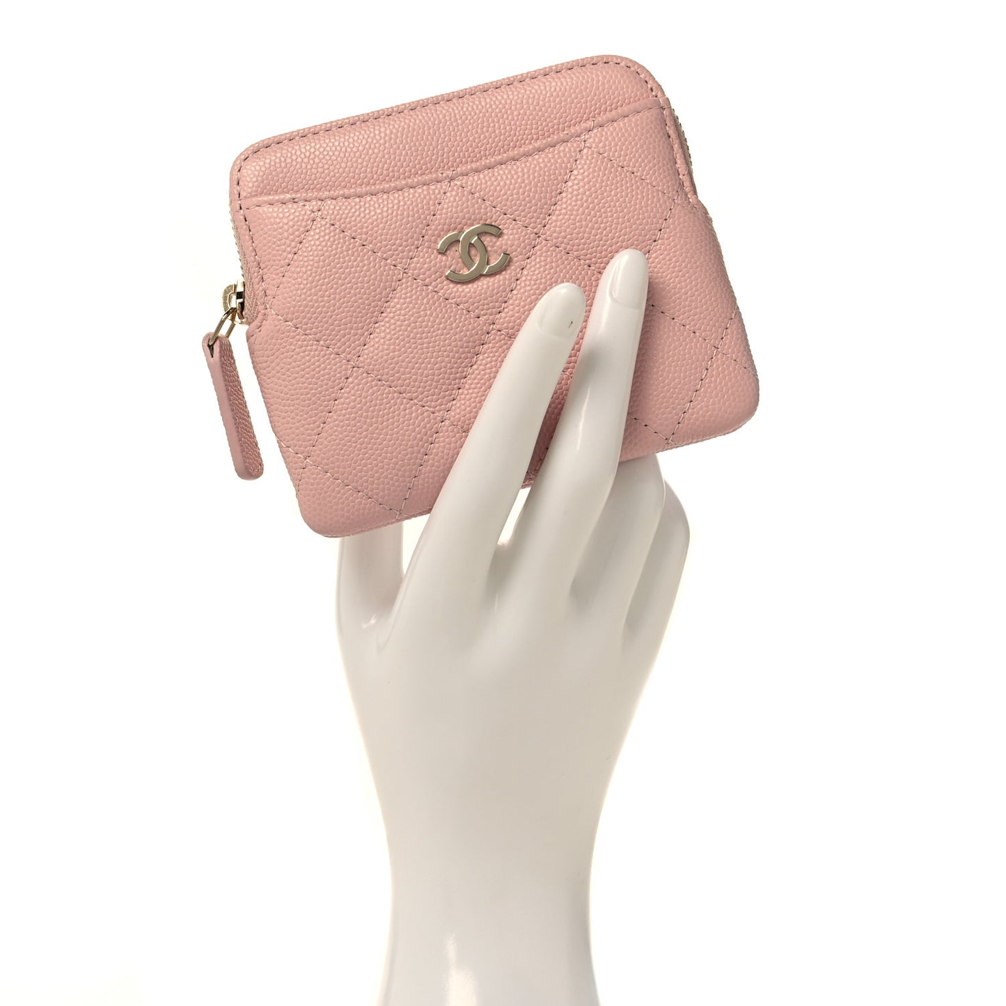 Caviar Quilted Zip Card Holder Wallet Light Pink