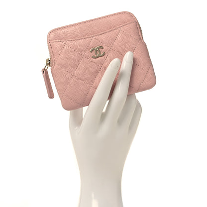 Chanel Caviar Quilted Zip Card Holder Wallet Light Pink 2 of 10