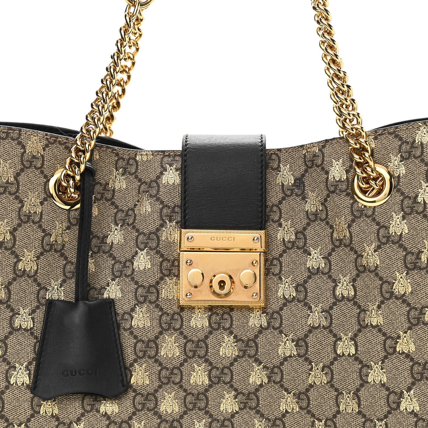 GG Supreme Monogram Bees Medium Padlock Tote Beige Oro Black