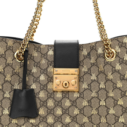 Gucci GG Supreme Monogram Bees Medium Padlock Tote Beige Oro Black 7 of 13