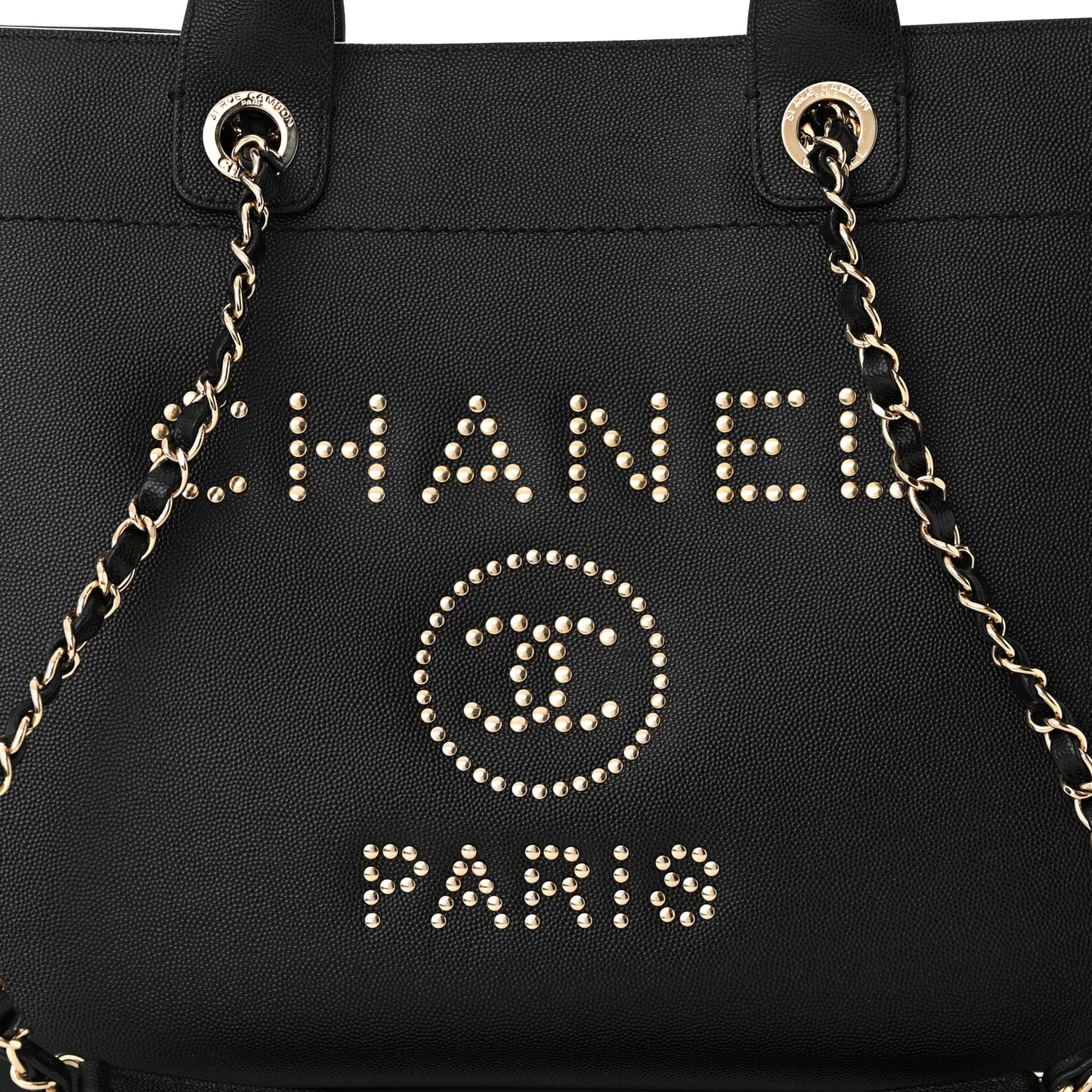 Caviar Medium Studded Deauville Tote Black