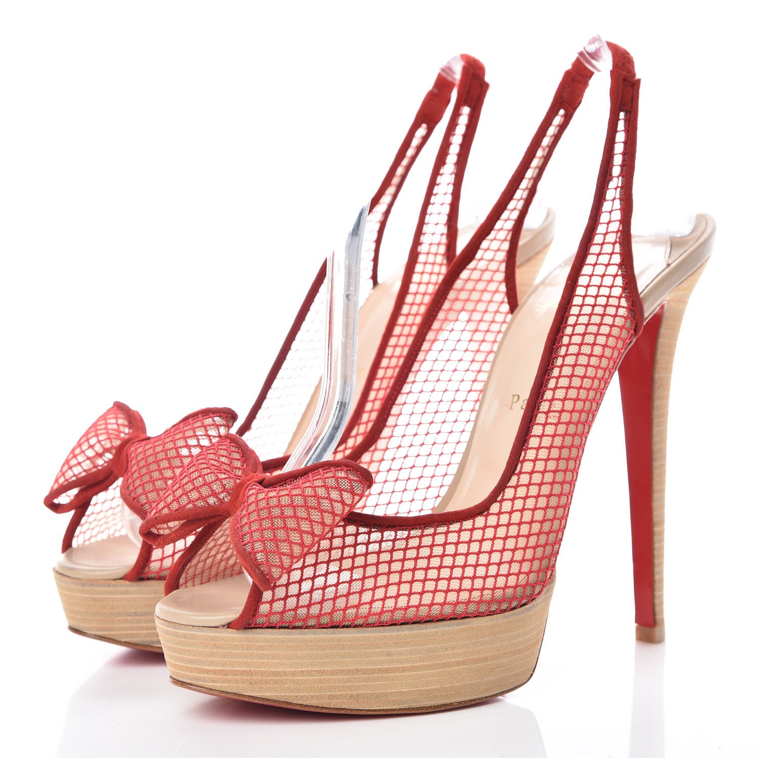 Christian Louboutin Fishnet Mesh Exclu 140 Platform Slingback Pumps 40 Red 3 of 11