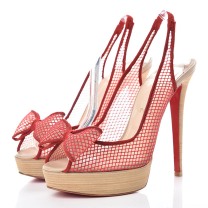 Christian Louboutin Fishnet Mesh Exclu 140 Platform Slingback Pumps 40 Red 3 of 11