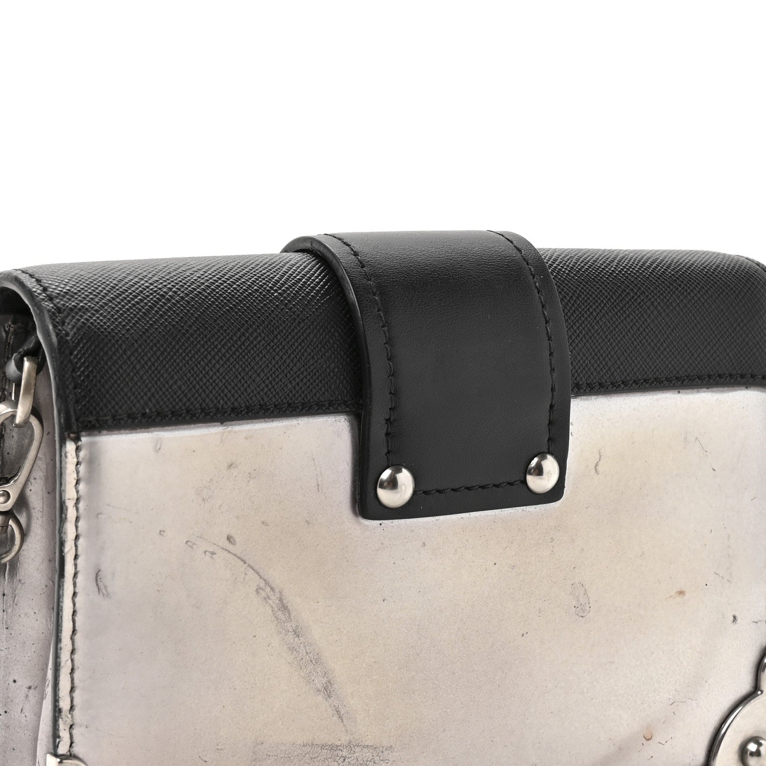 Prada Metallic Vitello Saffiano Cahier Bag Silver Black 1837814