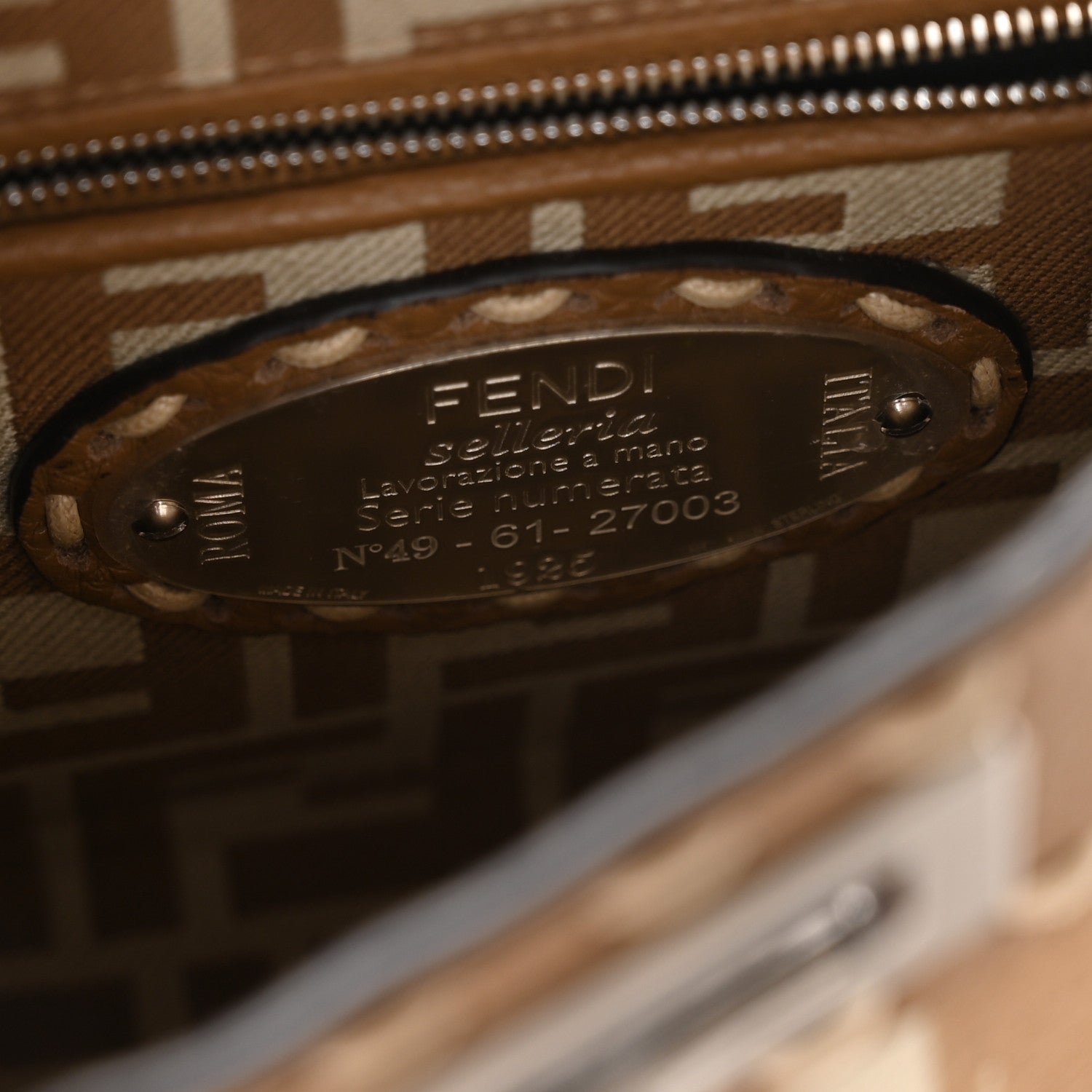 Fendi Cuoio Romano Pequin Selleria Mini Peekaboo Iconic Satchel Beige Sand 6 of 9