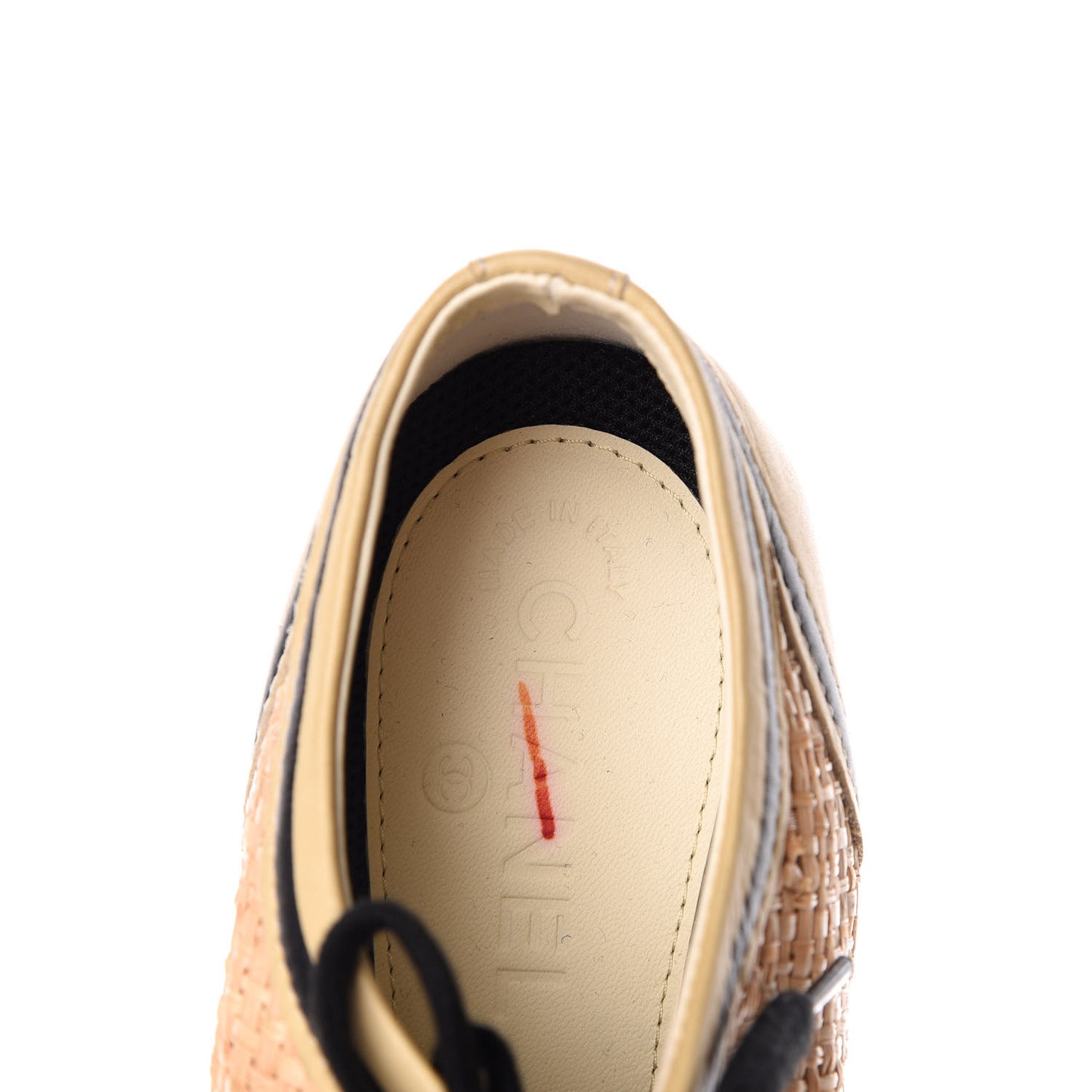 Straw Calfskin Lace Up Sneakers 41 Beige Black