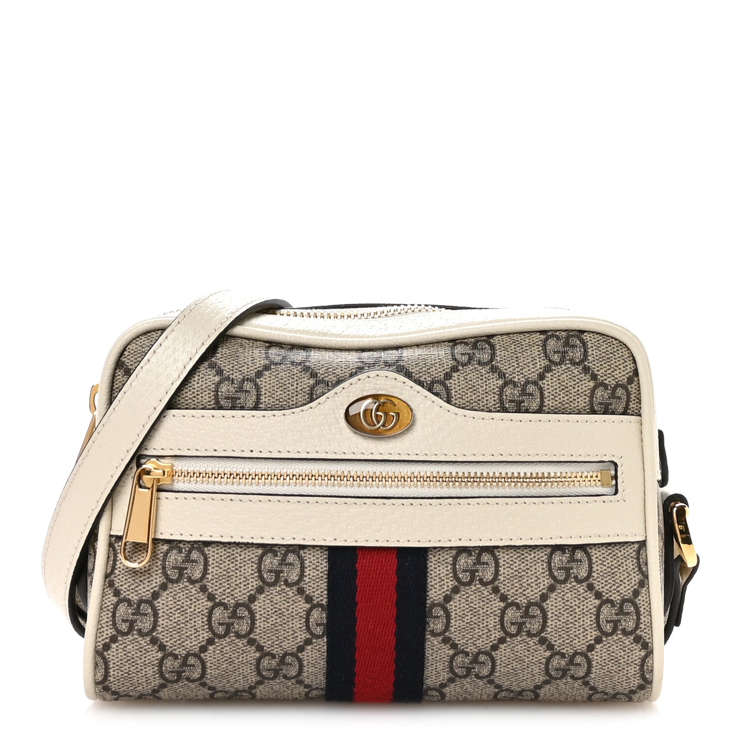 Gucci GG Supreme Monogram Textured Calfskin Web Mini Ophidia Shoulder Bag Beige Ebony Mystic White 1 of 11