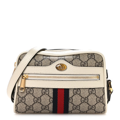 Gucci GG Supreme Monogram Textured Calfskin Web Mini Ophidia Shoulder Bag Beige Ebony Mystic White 1 of 11