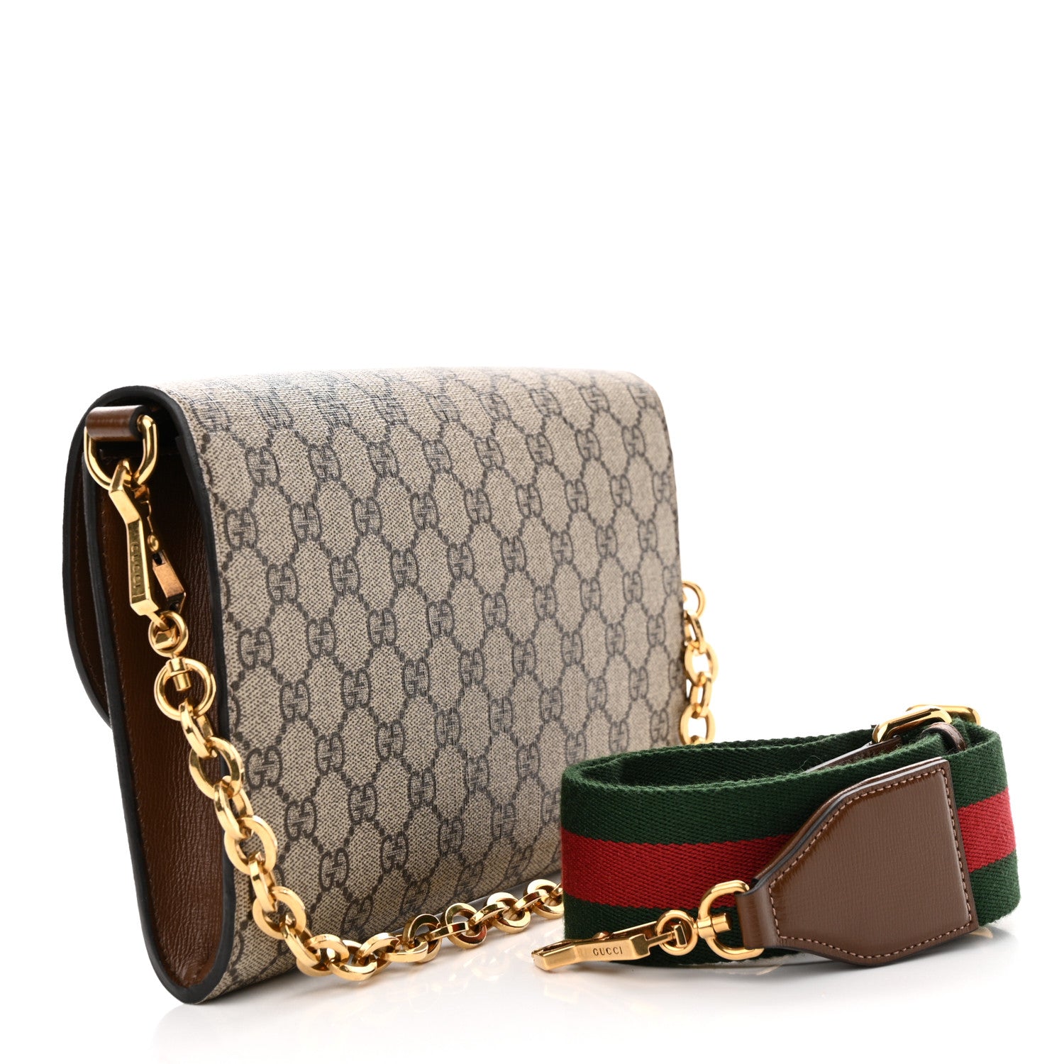 Gucci GG Supreme Monogram Azalea Calfskin Web Small Horsebit 1955 Crossbody Bag Beige Ebony Brown Sugar 3 of 10