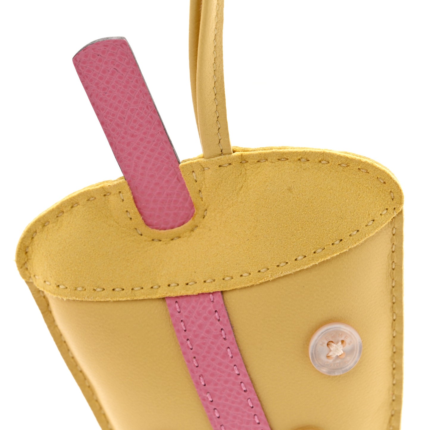 Epsom Lambskin Suede Petit H Bubble Tea Charm Jaune Milton Rose Confetti