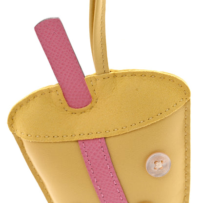 Hermes Epsom Lambskin Suede Petit H Bubble Tea Charm Jaune Milton Rose Confetti 4 of 5