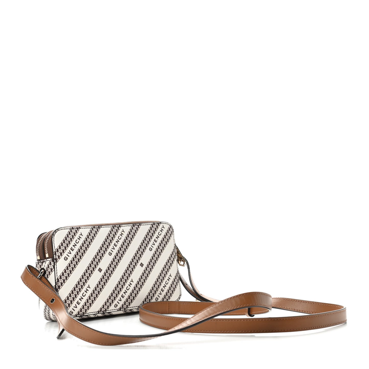 Canvas Logo Striped Crossbody Bag Beige
