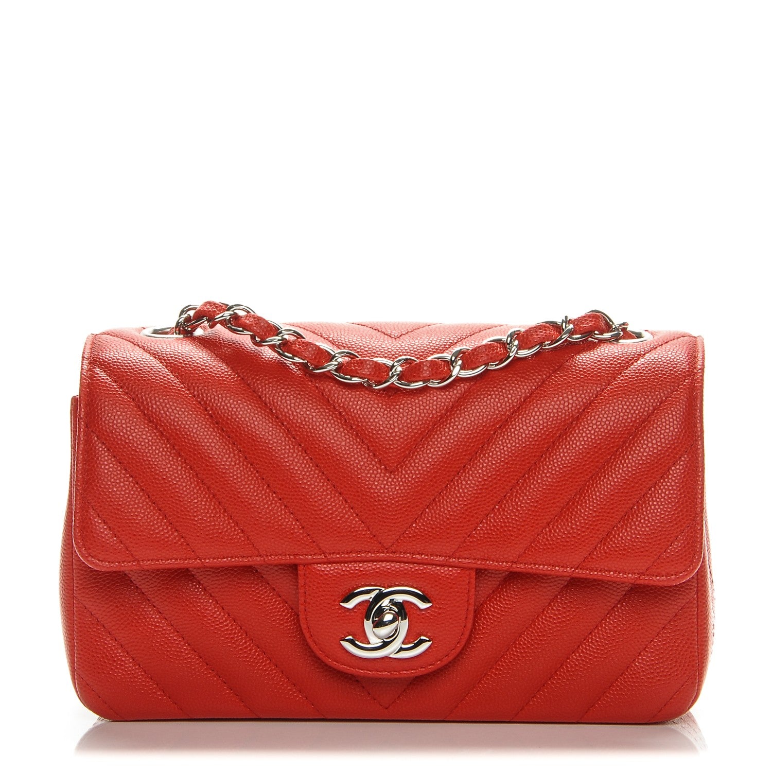 Chanel Caviar Chevron Quilted Mini Rectangular Flap Red 1 of 7