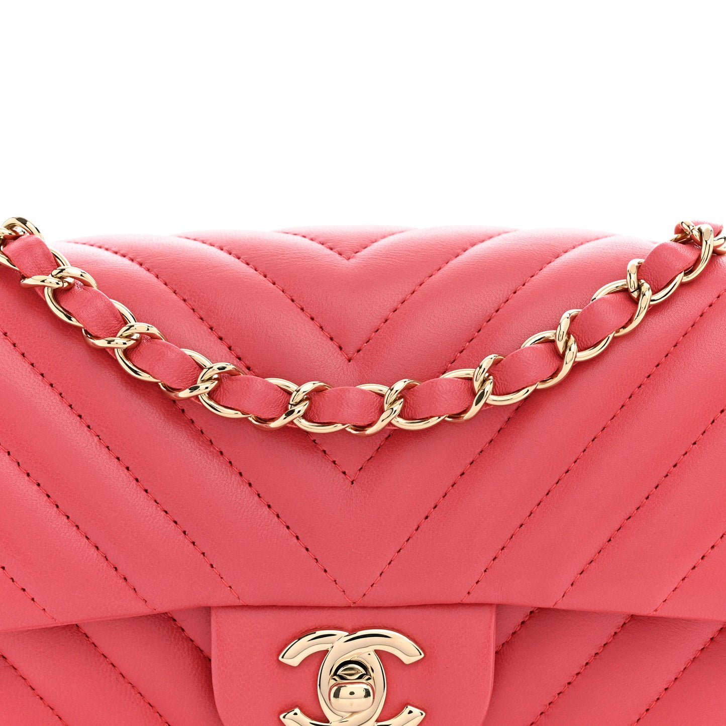 Lambskin Chevron Quilted Mini Rectangular Flap Dark Pink
