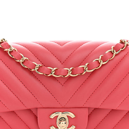 Chanel Lambskin Chevron Quilted Mini Rectangular Flap Dark Pink 7 of 9