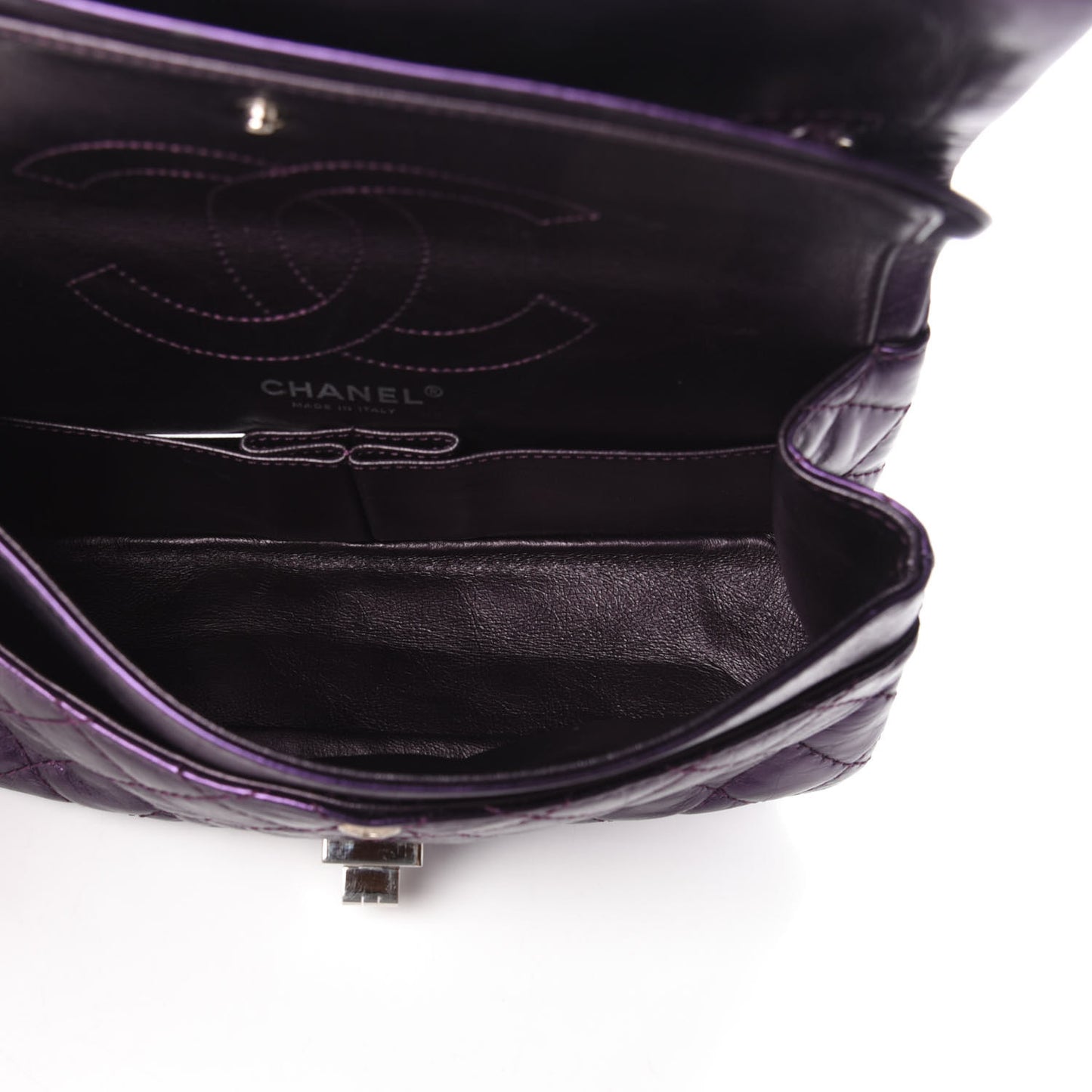 Metallic Aged Calfskin Quilted 2.55 Reissue Flap Purple