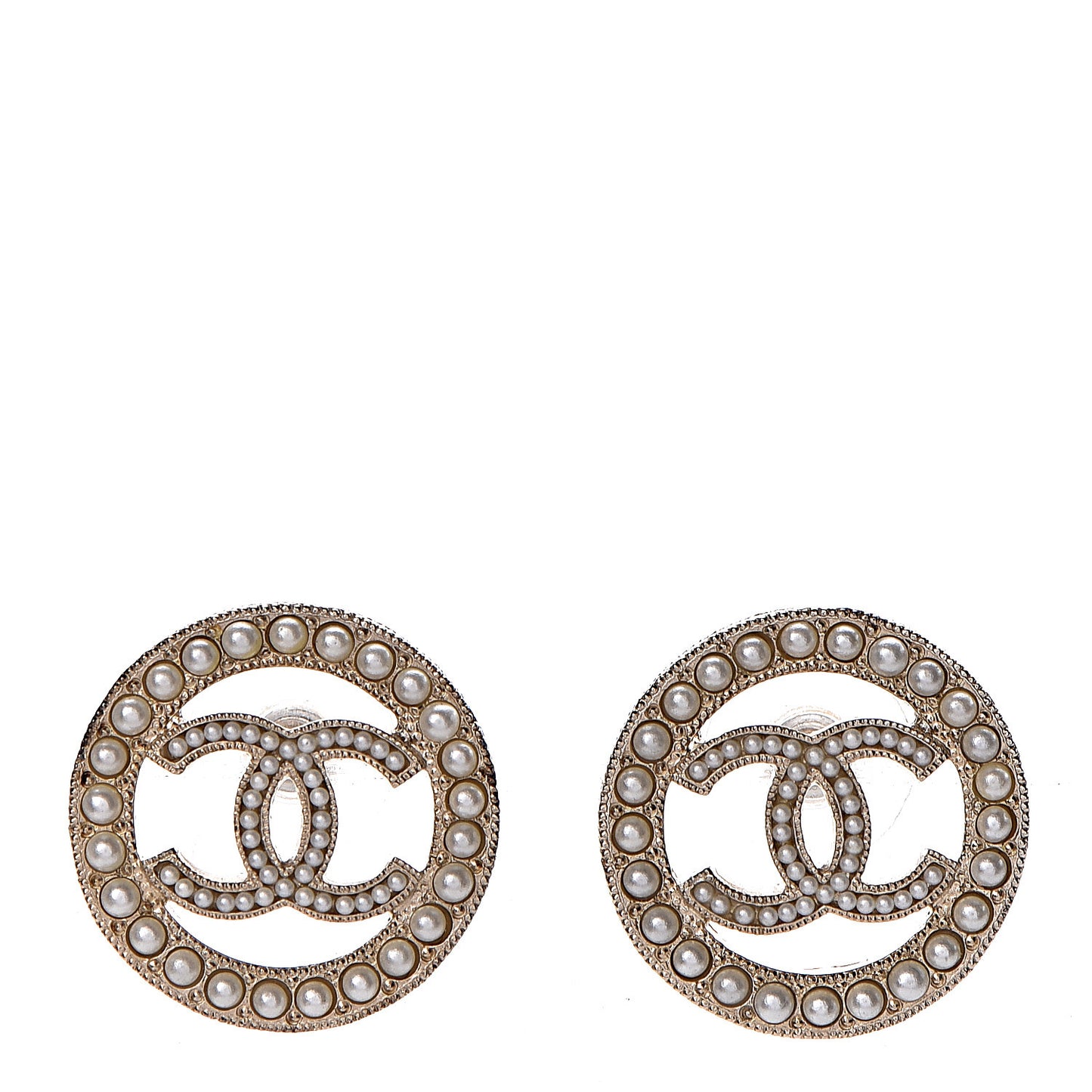 Pearl CC Round Earrings Gold