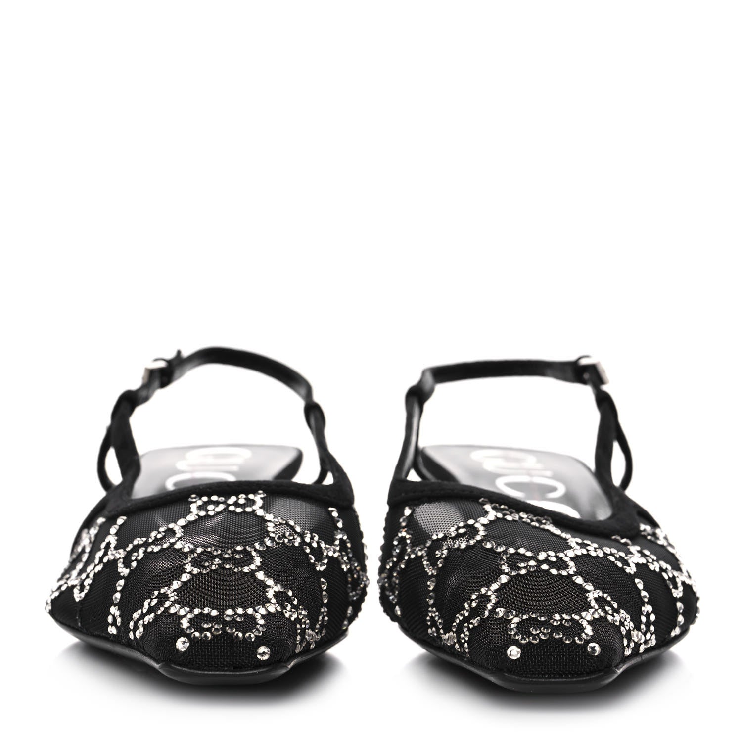 Gucci Tela Retino Kid Scamosciato Crystal GG Monogram Square G 35mm Slingback Pumps 37 Black 2 of 9