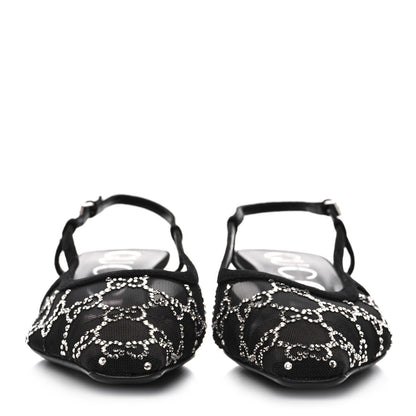 Gucci Tela Retino Kid Scamosciato Crystal GG Monogram Square G 35mm Slingback Pumps 37 Black 2 of 9