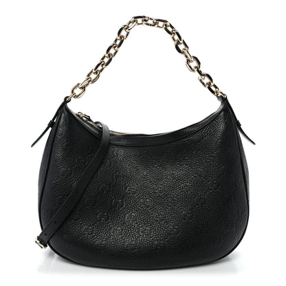 Gucci GG Grainy Calfskin Emblem Large Half Moon Shoulder Bag Black 1 of 11
