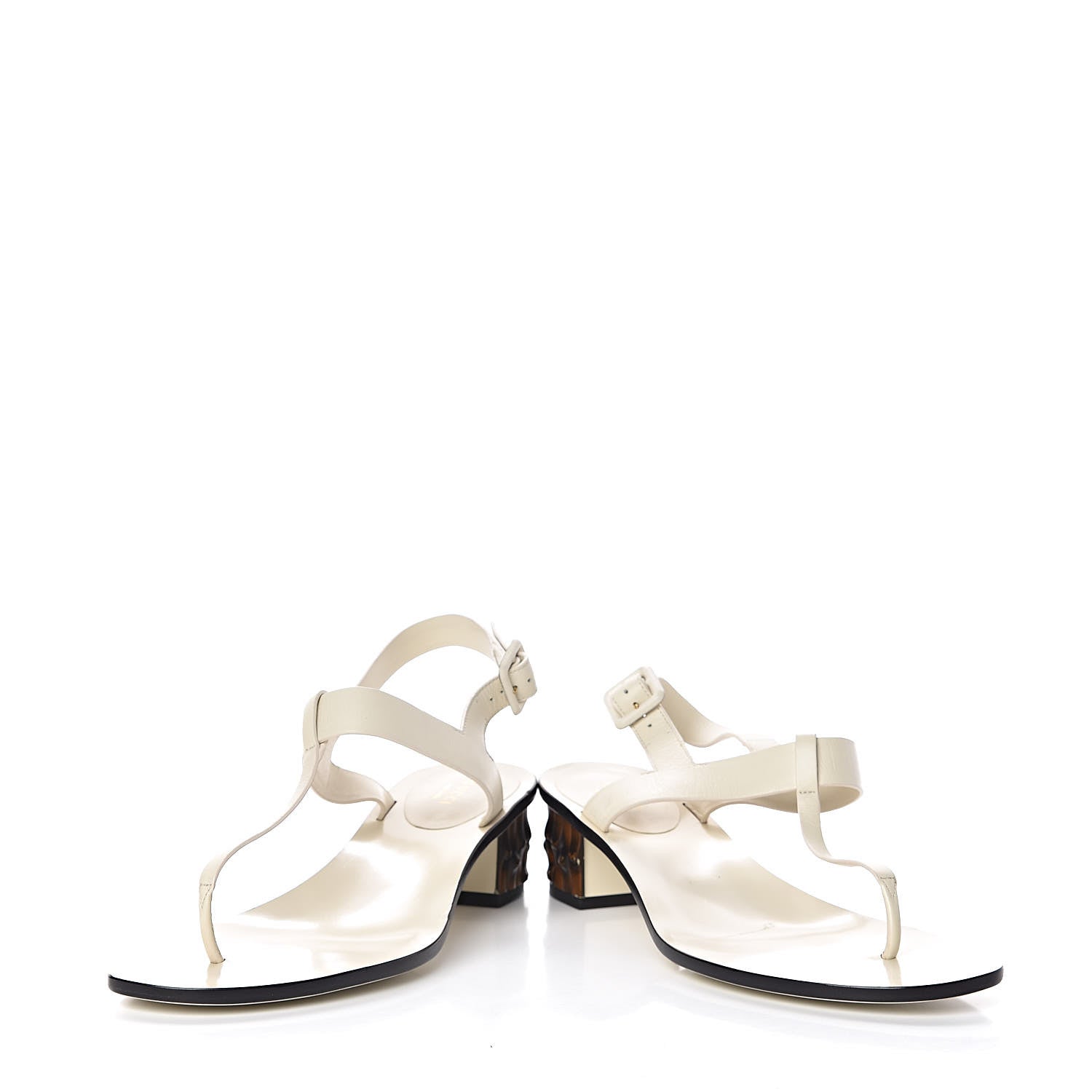 Gucci Calfskin Bamboo T-Strap Thong Sandals 39 White 6 of 12