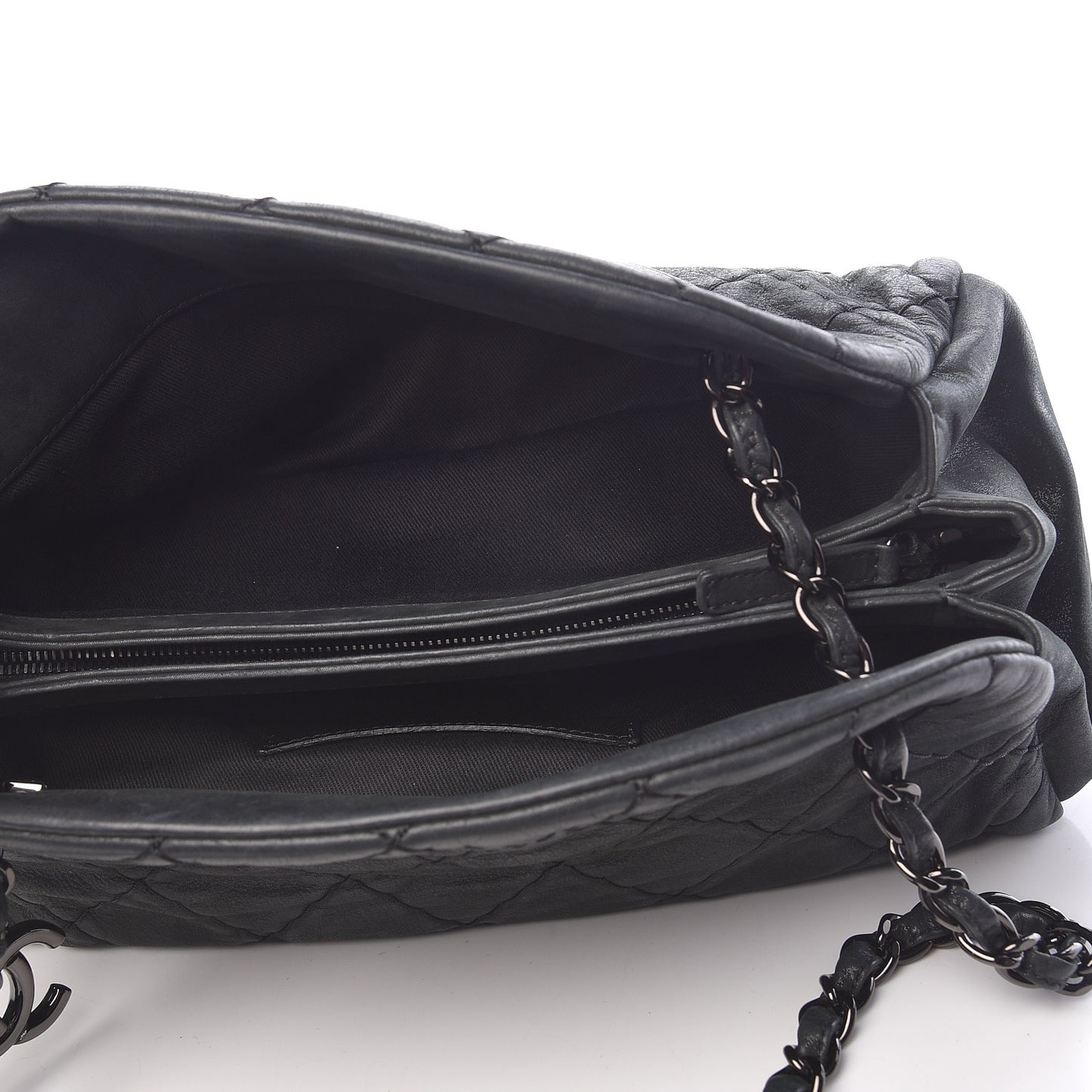Iridescent Calfskin Medium Just Mademoiselle Bowling Bag Black