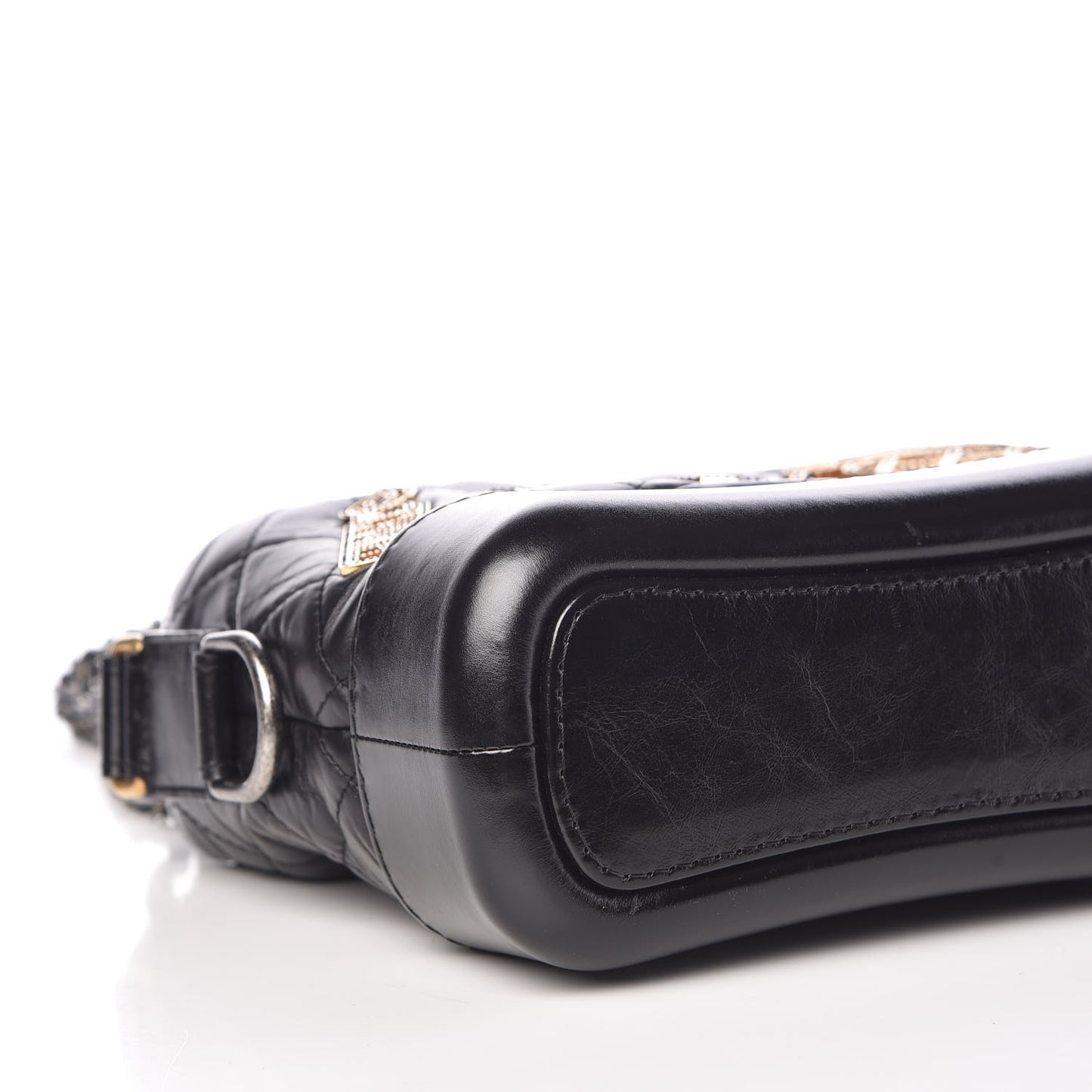 Aged Calfskin Quilted Charms Small Gabrielle Hobo Black