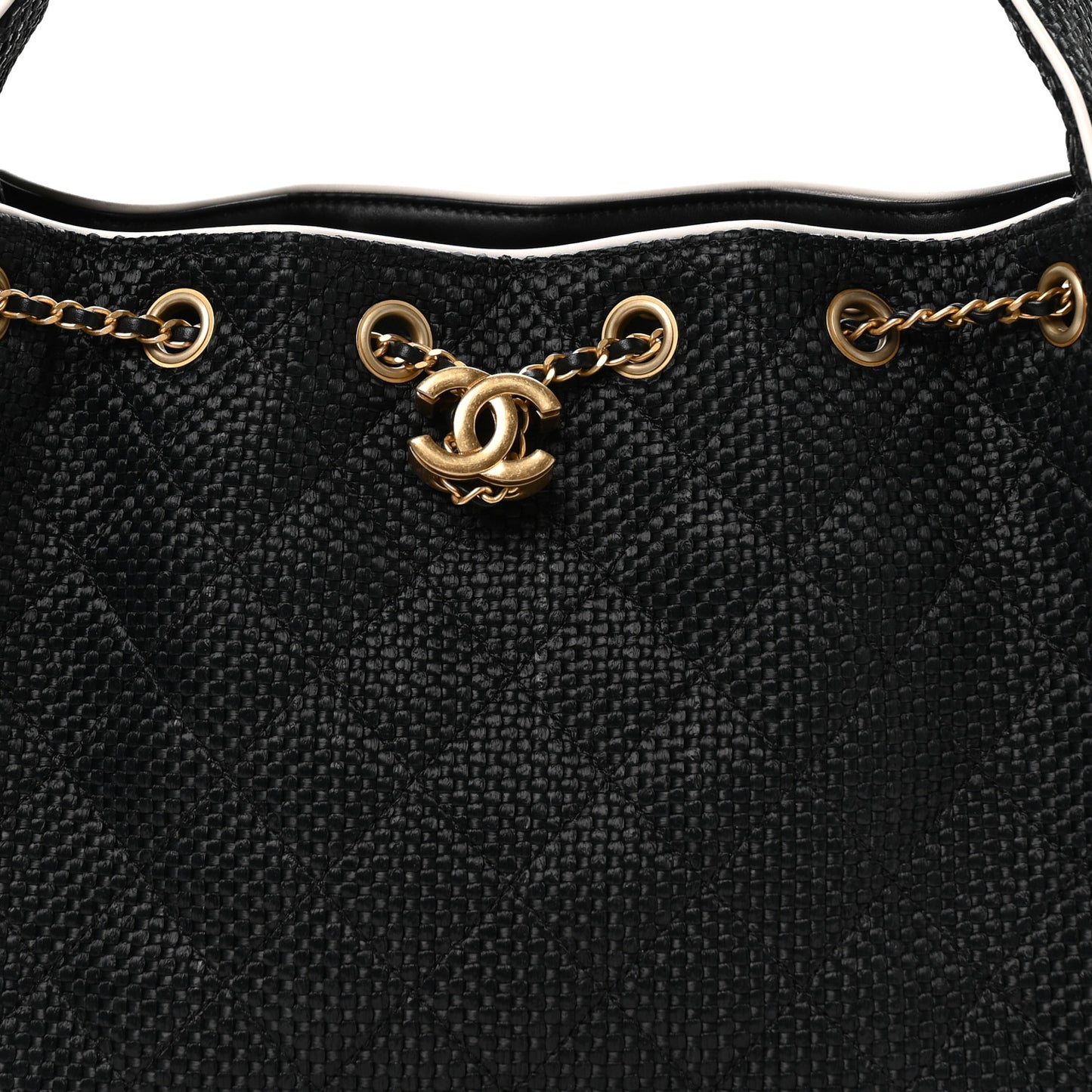 Braided Raffia Calfskin Small Chanel 25 Handbag Black White