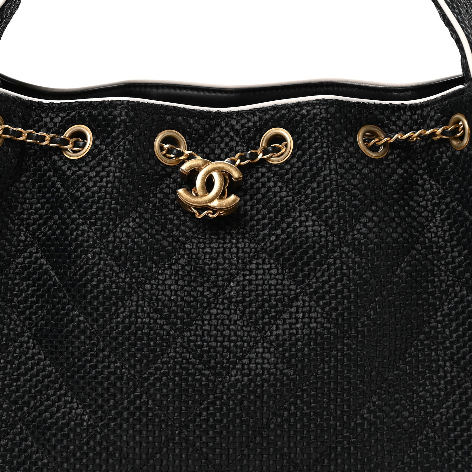 Chanel Braided Raffia Calfskin Small Chanel 25 Handbag Black White 7 of 10