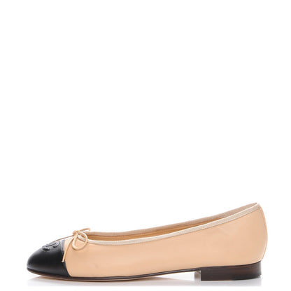 Chanel Lambskin Cap Toe Ballerina Flats 38 Beige Black 1 of 9