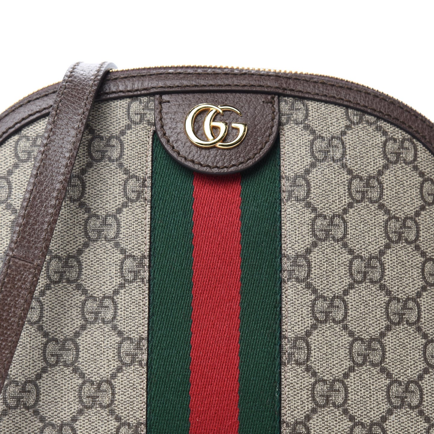 GG Supreme Monogram Textured Dollar Calfskin Web Small Ophidia Dome Shoulder Bag Beige Ebony New Acero
