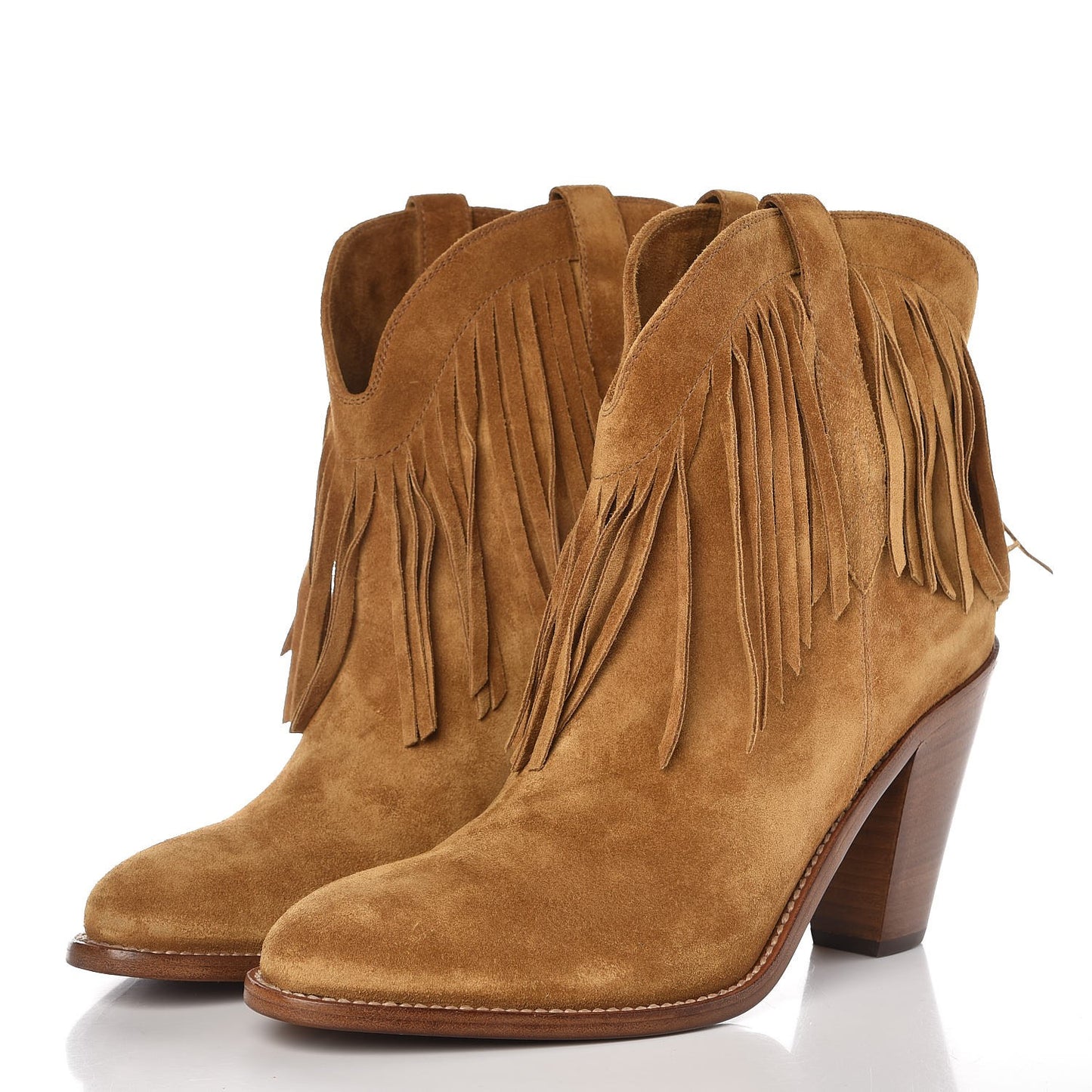 Suede New Western 80 Fringe Ankle Boots 40 Light Tan